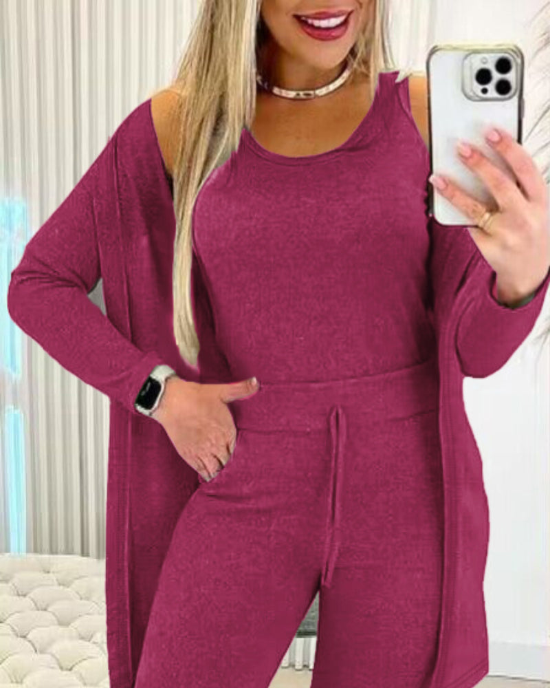 3-Piece Lounge Set: Tank Top, Open Coat, Comfort Pants
