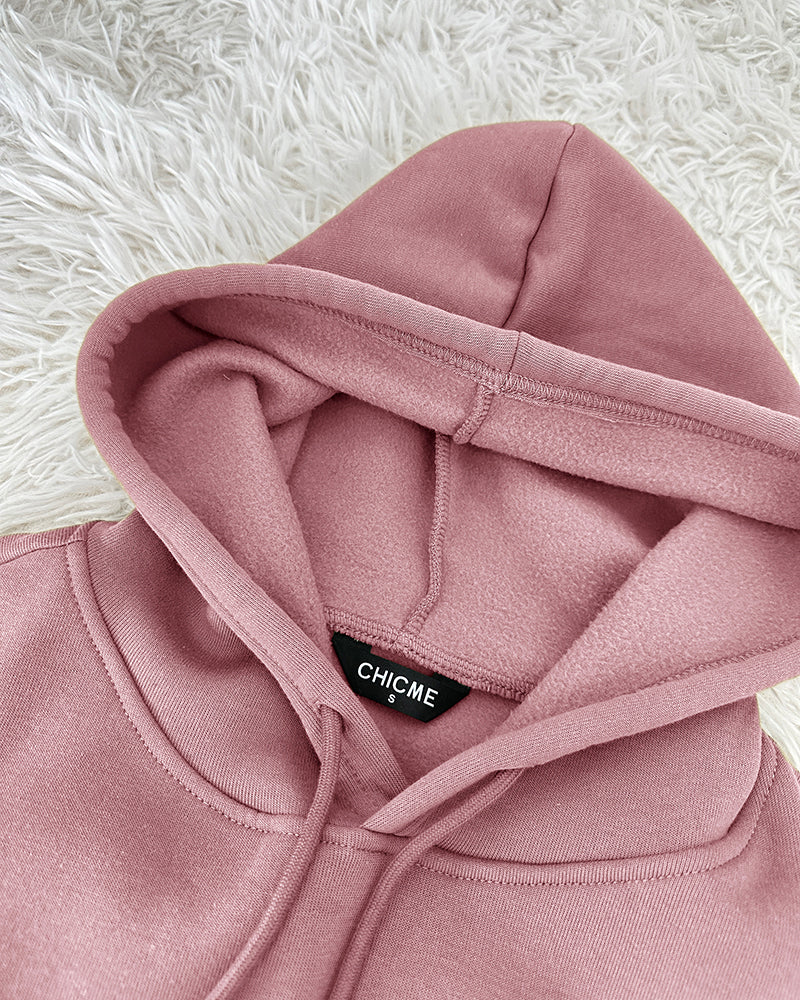 Argyle Textured Hooded Teddy Jacket with Long Sleeves and Side Slits
