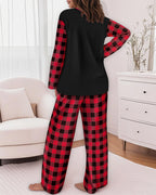 Plaid and Christmas Tree Print Long Sleeve Pajama Set
