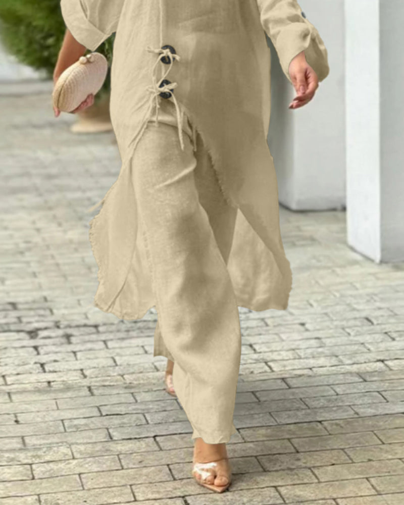 One-Shoulder Top with Coordinating Wide-Leg Pants Set