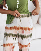 Letter Print Tee and Tie-Dye Pants Cozy Pajama Set