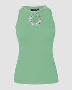 Rhinestone-Embellished Tank with Keyhole Neck and Sequin Details