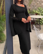 Asymmetrical Lace Dress with Split Sleeves and Back Zipper