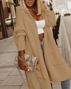 Hooded Heart Pattern Oversized Cardigan with Open Front