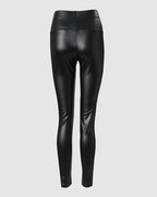 Mesh Detail Rhinestone High-Waisted Skinny Faux Leather Pants
