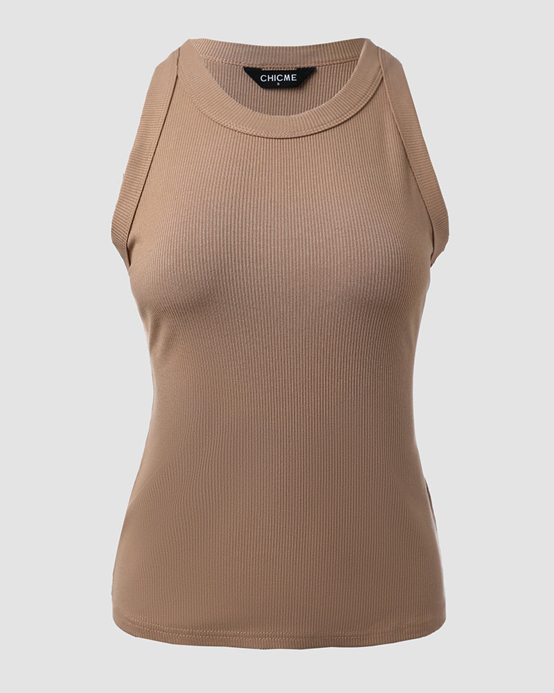 3-Pack Knit Racerback Tank Tops, Round Neck, Thick Straps