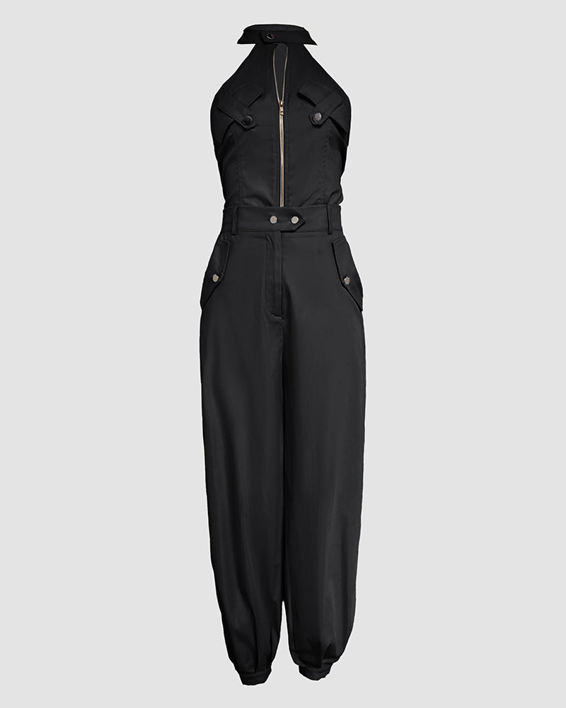 2-Piece High Neck Sleeveless Top and Cuffed Cargo Pants Set