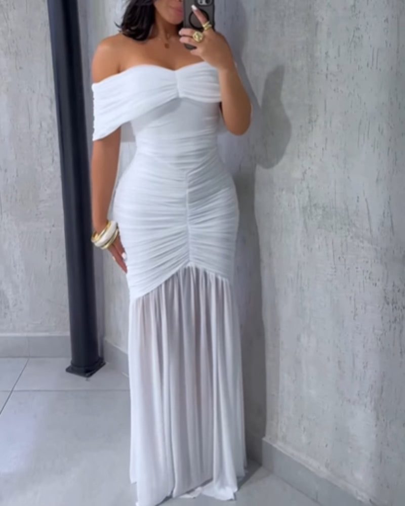 Off-Shoulder Ruched Waist Mermaid Evening Gown