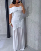 Off-Shoulder Ruched Waist Mermaid Evening Gown