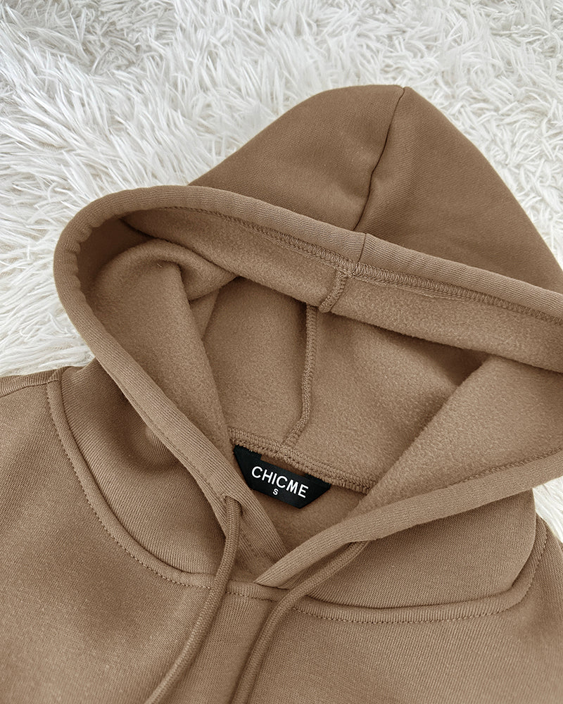 Argyle Textured Hooded Teddy Jacket with Long Sleeves and Side Slits