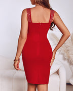 V-Neck Rhinestone Sleeveless Bodycon Midi Dress for Special Occasions