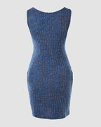 Ribbed Sleeveless Tank Dress: Button-Front, Bodycon Mini Style