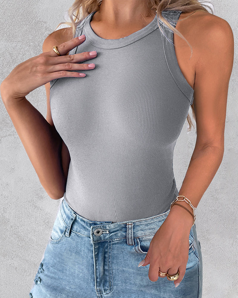 3-Pack Knit Racerback Tank Tops, Round Neck, Thick Straps