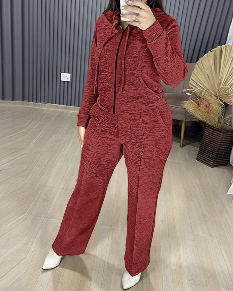 Two-Piece Ensemble Featuring Long-Sleeve Hoodie and Straight-Leg Pants