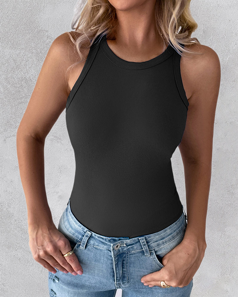 3-Pack Knit Racerback Tank Tops, Round Neck, Thick Straps