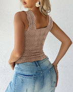 Floral Jacquard Square Neck Crop Top with Thick Straps