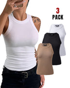 3-Pack Knit Racerback Tank Tops, Round Neck, Thick Straps