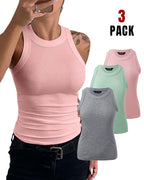 3-Pack Knit Racerback Tank Tops, Round Neck, Thick Straps