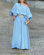 Lantern Sleeve Top and Wide Leg Pants Set with Zipper