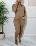 2-Piece Half-Zip High Neck Top and Drawstring Joggers Set