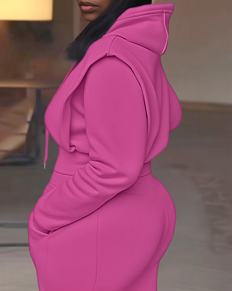 2-Piece Long Sleeve Hoodie and Wide-Leg Pants Set.