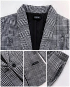 2-Piece Plaid Blazer with Notched Collar and Drawstring Pants Set
