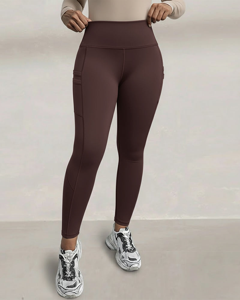 Winter Warm High-Waisted Thermal Yoga Pants with Pockets