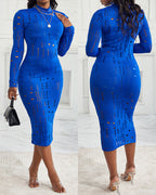 Mock Neck Long Sleeve Cut-Out Bodycon Party Dress