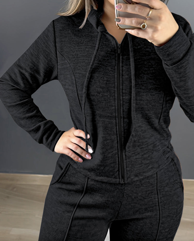 Two-Piece Ensemble Featuring Long-Sleeve Hoodie and Straight-Leg Pants