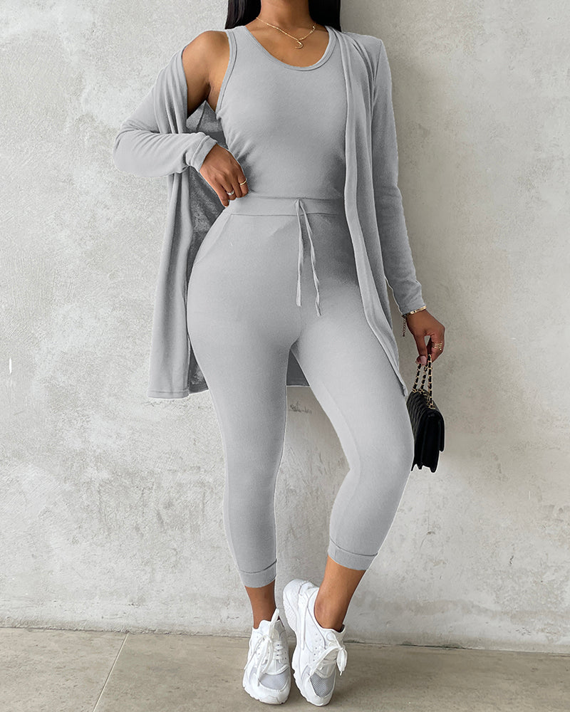 3-Piece Lounge Set: Tank Top, Open Coat, Comfort Pants