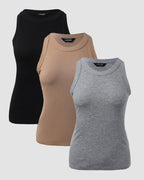 3-Pack Knit Racerback Tank Tops, Round Neck, Thick Straps