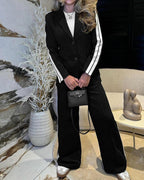 Striped Notched Collar Blazer with Coordinating Wide Leg Pants Set