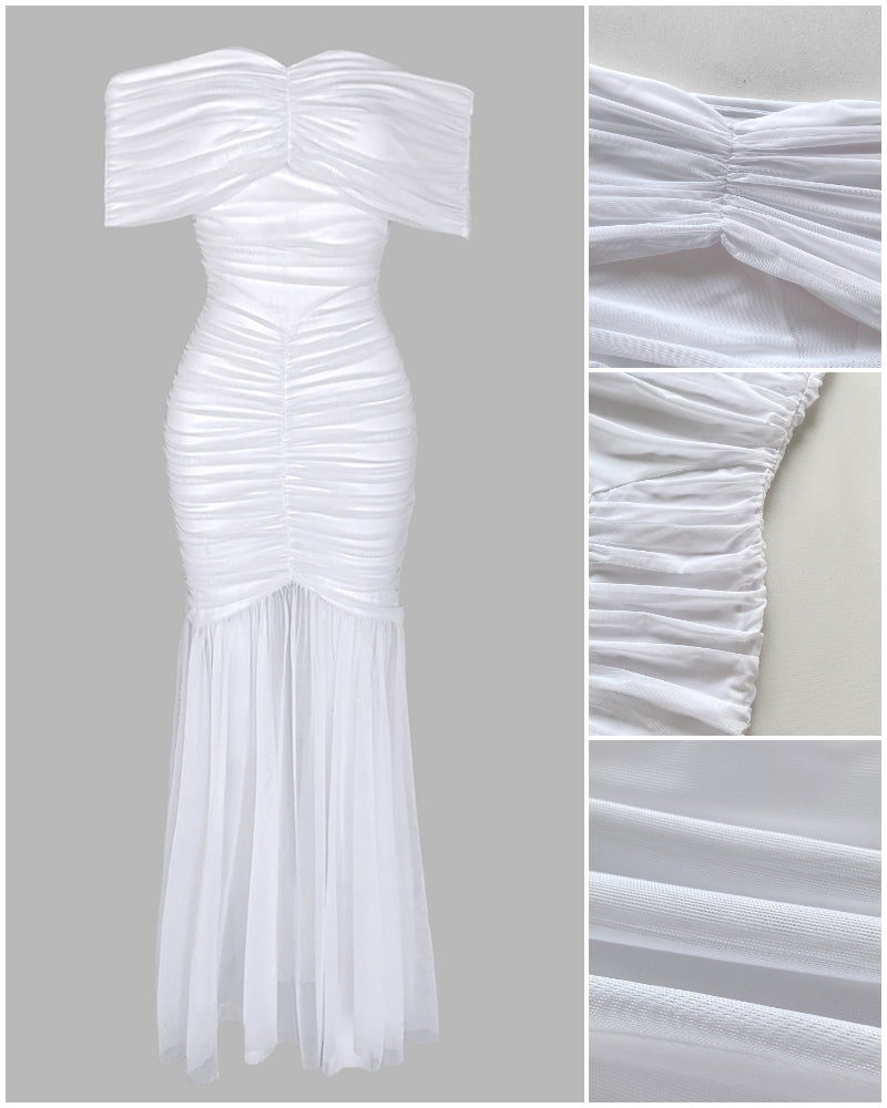 Off-Shoulder Ruched Waist Mermaid Evening Gown