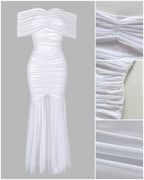 Off-Shoulder Ruched Waist Mermaid Evening Gown