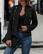 Faux Suede Jacket with Stand Collar and Button-Up Front