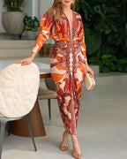 Vintage Baroque Deep V-Neck Bodycon Dress with Ruched Long Sleeves