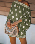 2-Piece Boho Set: Lantern Sleeve Top and Shorts Outfit