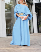 Lantern Sleeve Top and Wide Leg Pants Set with Zipper