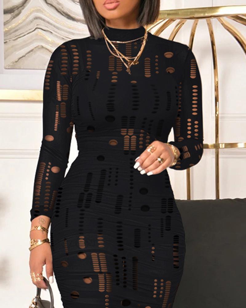 Mock Neck Long Sleeve Cut-Out Bodycon Party Dress
