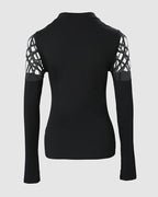 Hollow Rhinestone Cold Shoulder Long-Sleeve Casual T-Shirt