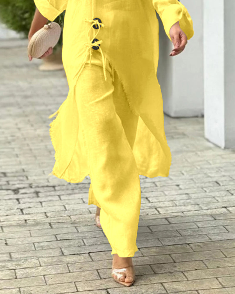 One-Shoulder Top with Coordinating Wide-Leg Pants Set
