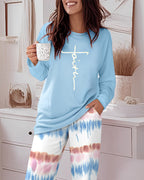 "2-Piece Ombre Pants and Letter Print Top Casual Ensemble"