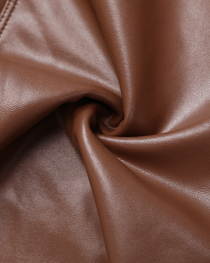 Curveease High-Waist Fleece-Lined PU Leather Casual Leggings
