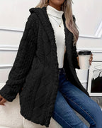 Argyle Hooded Teddy Coat with Buttoned Slits
