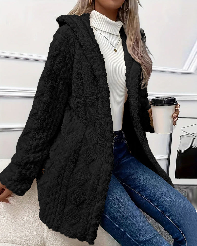 Argyle Hooded Teddy Coat with Buttoned Slits