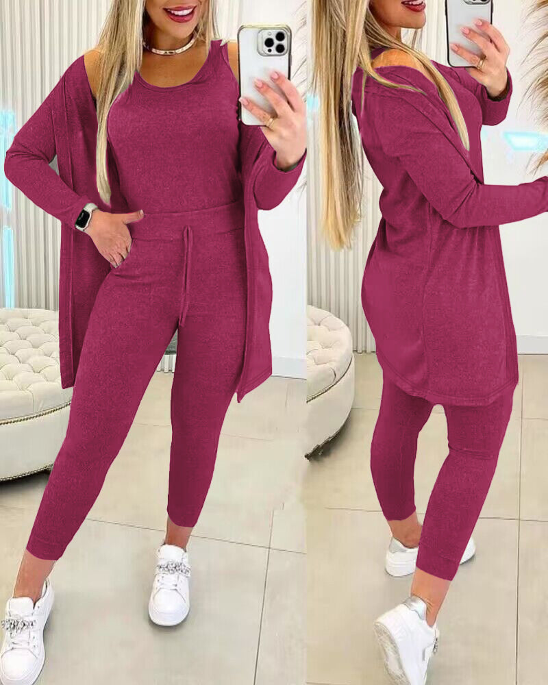 3-Piece Lounge Set: Tank Top, Open Coat, Comfort Pants
