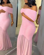 Off-Shoulder Ruched Waist Mermaid Evening Gown