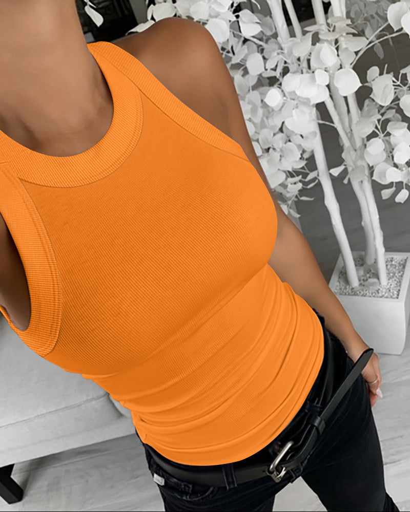 3-Pack Knit Racerback Tank Tops, Round Neck, Thick Straps