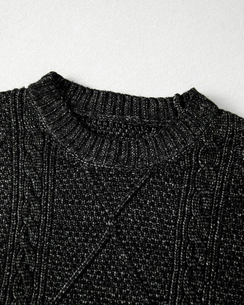 Casual Mid-Length Cable Knit Drop Shoulder Pullover Sweater