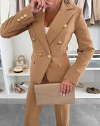 2-Piece Notched Collar Coat with Slim Fit Flared Pants Set
